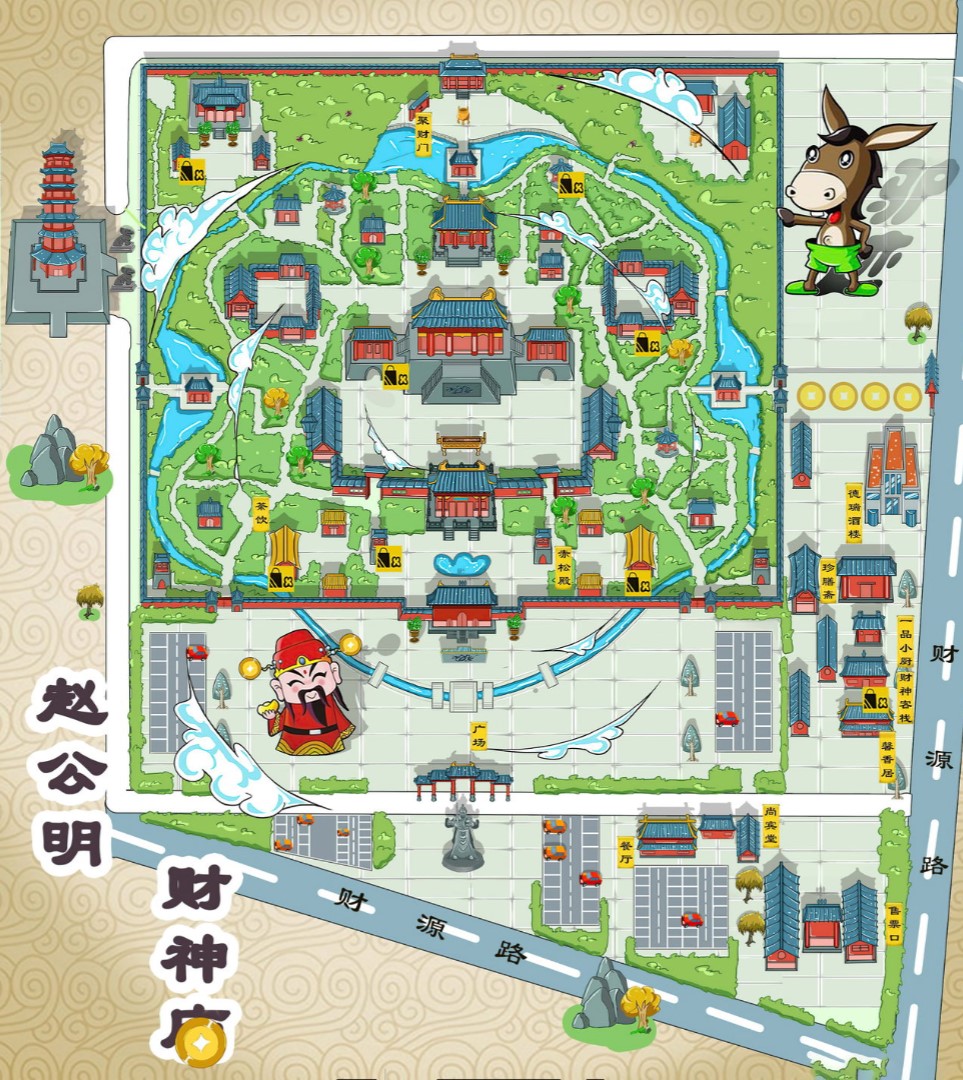 长安寺庙类手绘地图
